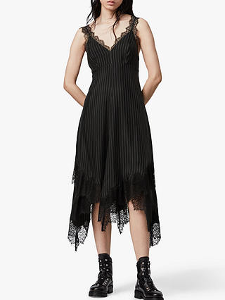 AllSaints Skylar Striped Lace Trim Dress, Black