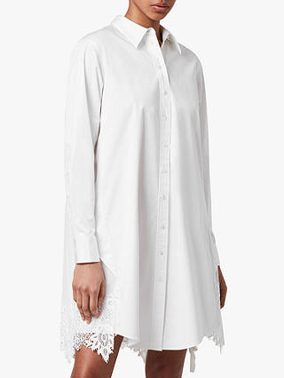 AllSaints Iris Lace Embellished Shirt Dress, Chalk White