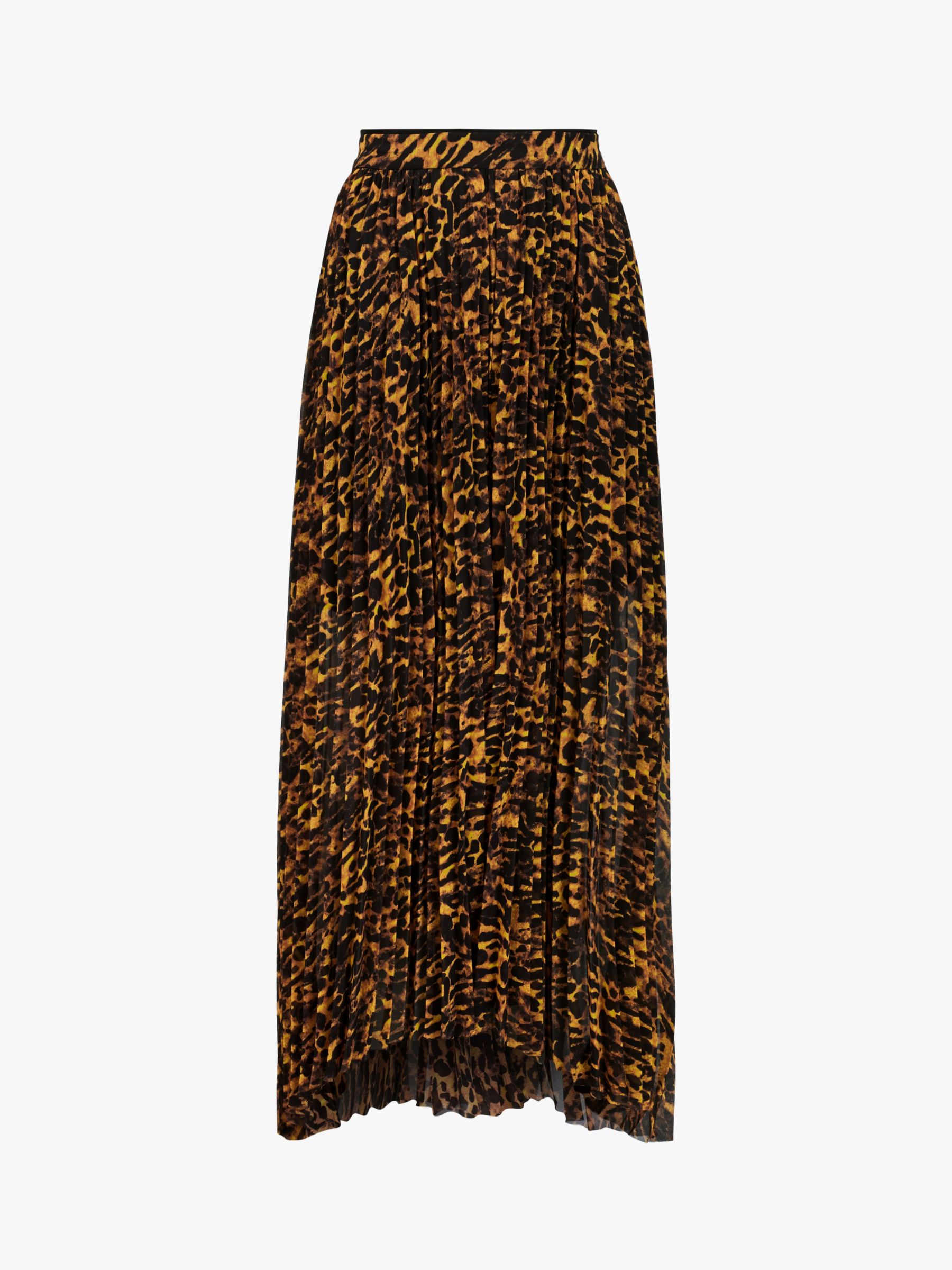 AllSaints Cora Ambient Animal Print Pleated Maxi Skirt, Brown, 6