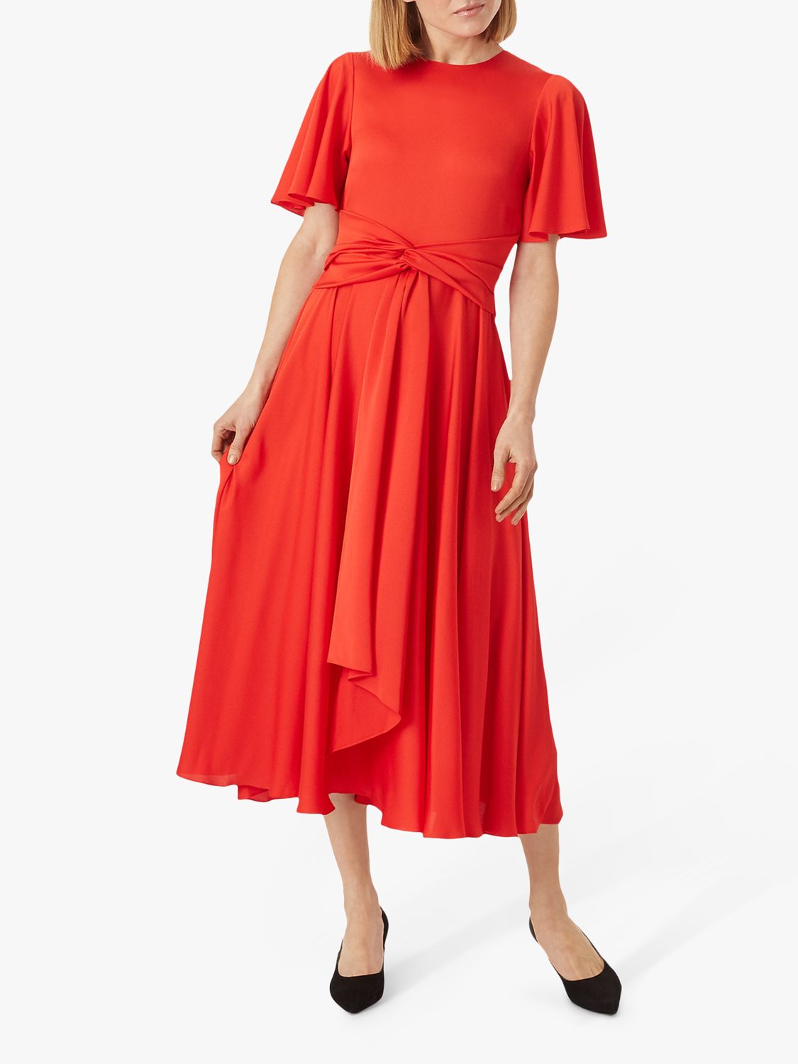 Hobbs Leia Midi Dress, Flame Red at John Lewis & Partners
