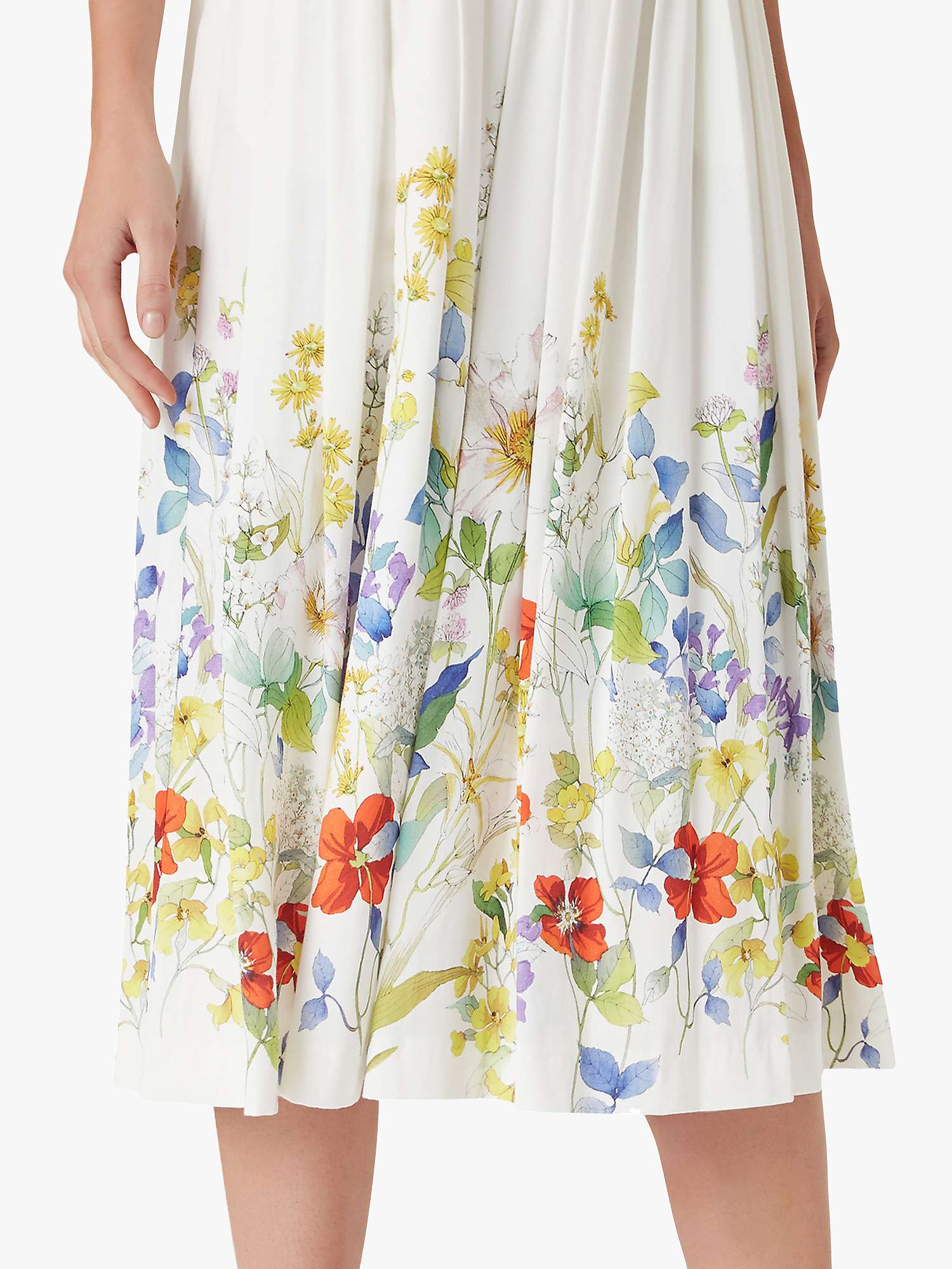 Hobbs Summer Floral Print Midi Dress, Ivory/Multi at John Lewis & Partners
