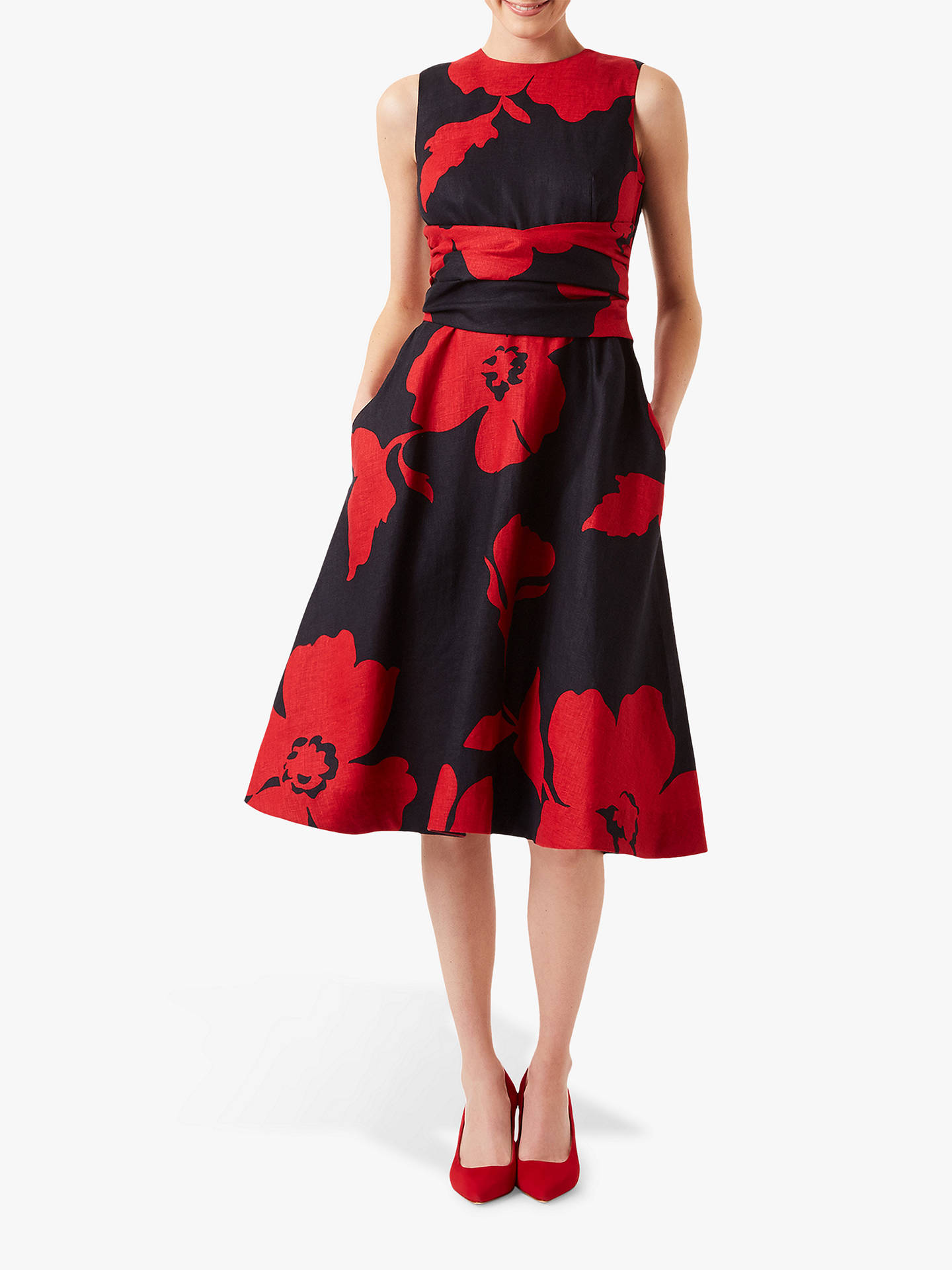Hobbs Petite Linen Twitchill Dress, Navy/Red at John Lewis & Partners