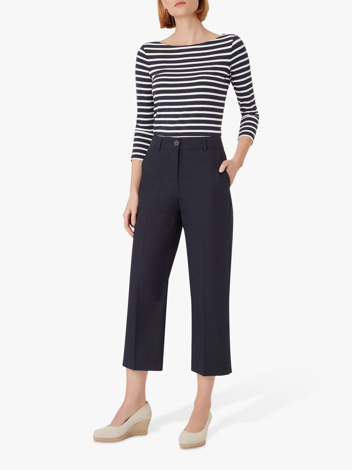 Hobbs Marlena Wide Leg Trousers, Navy at John Lewis & Partners