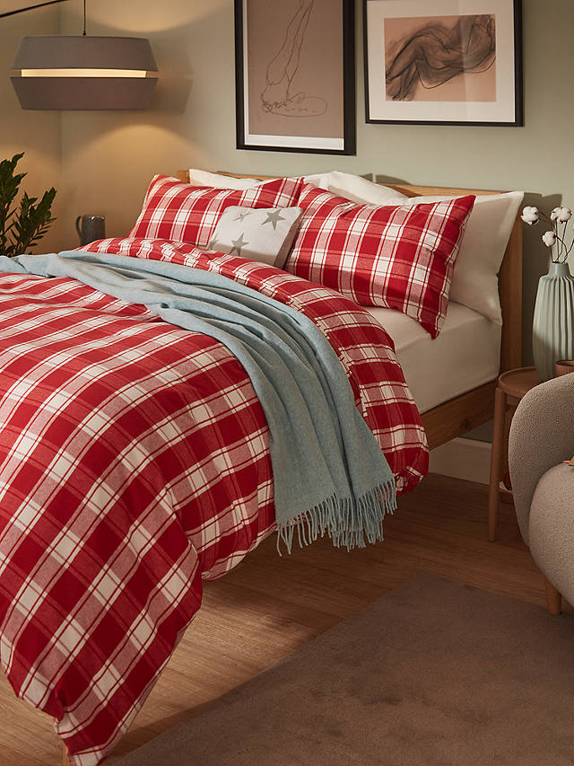 John Lewis & Partners Brushed Check Double Duvet Cover Set, Red