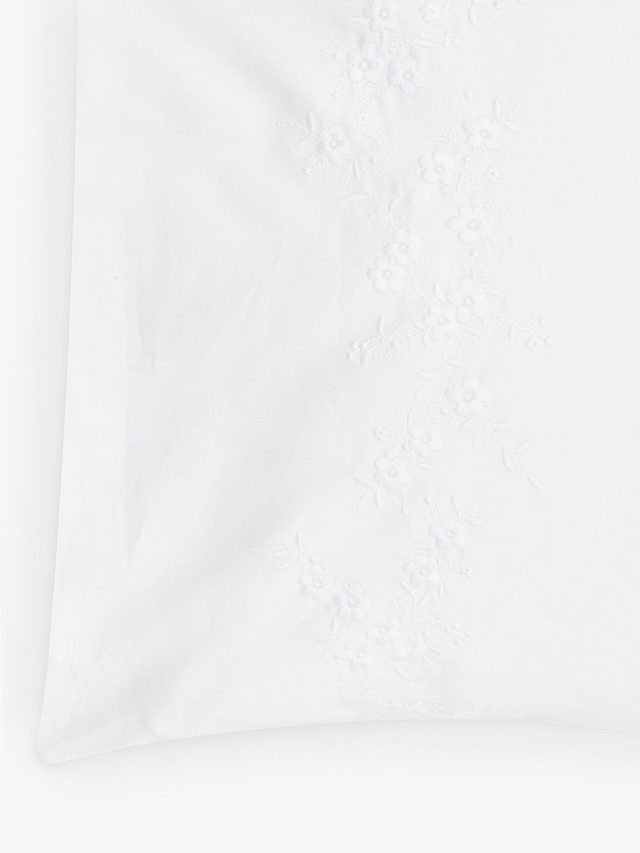 John Lewis Pretty Floral Embroidered Standard Pillowcase, White