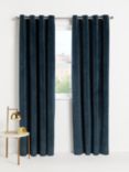 John Lewis Velvet Pair Lined Eyelet Curtains, Navy