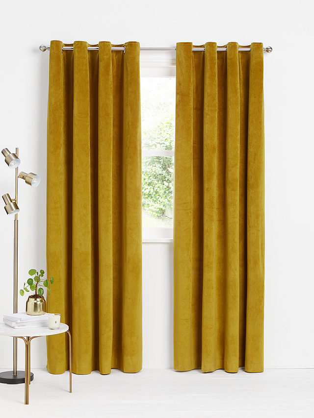 John Lewis Velvet Pair Lined Eyelet Curtains, Gold, W167 x Drop 137cm