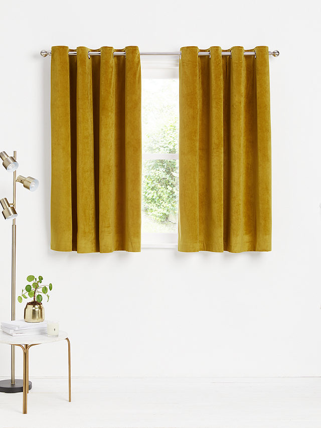 John Lewis Velvet Pair Lined Eyelet Curtains, Gold, W167 x Drop 137cm