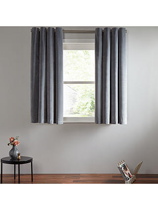 John Lewis & Partners Velvet Pair Lined Eyelet Curtains, Silver, W167 x Drop 228cm
