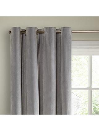 John Lewis & Partners Velvet Pair Lined Eyelet Curtains, Silver, W167 x Drop 182cm
