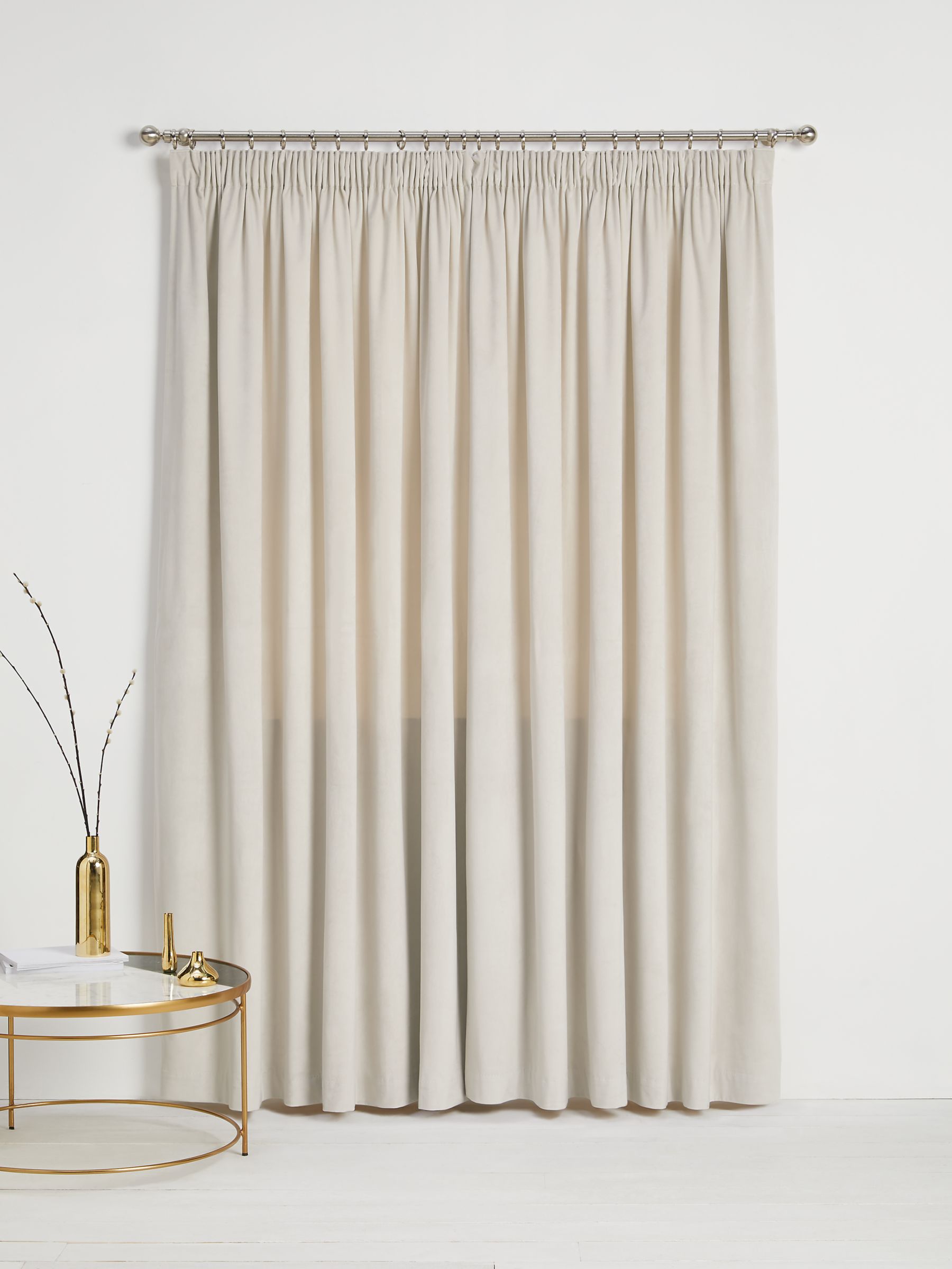 John Lewis Velvet Pair Lined Pencil Pleat Curtains, Champagne, W167 x Drop  137cm