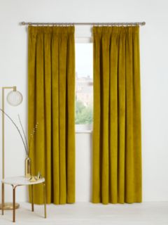 John Lewis Velvet Pair Lined Pencil Pleat Curtains, Gold, W167 x Drop 137cm