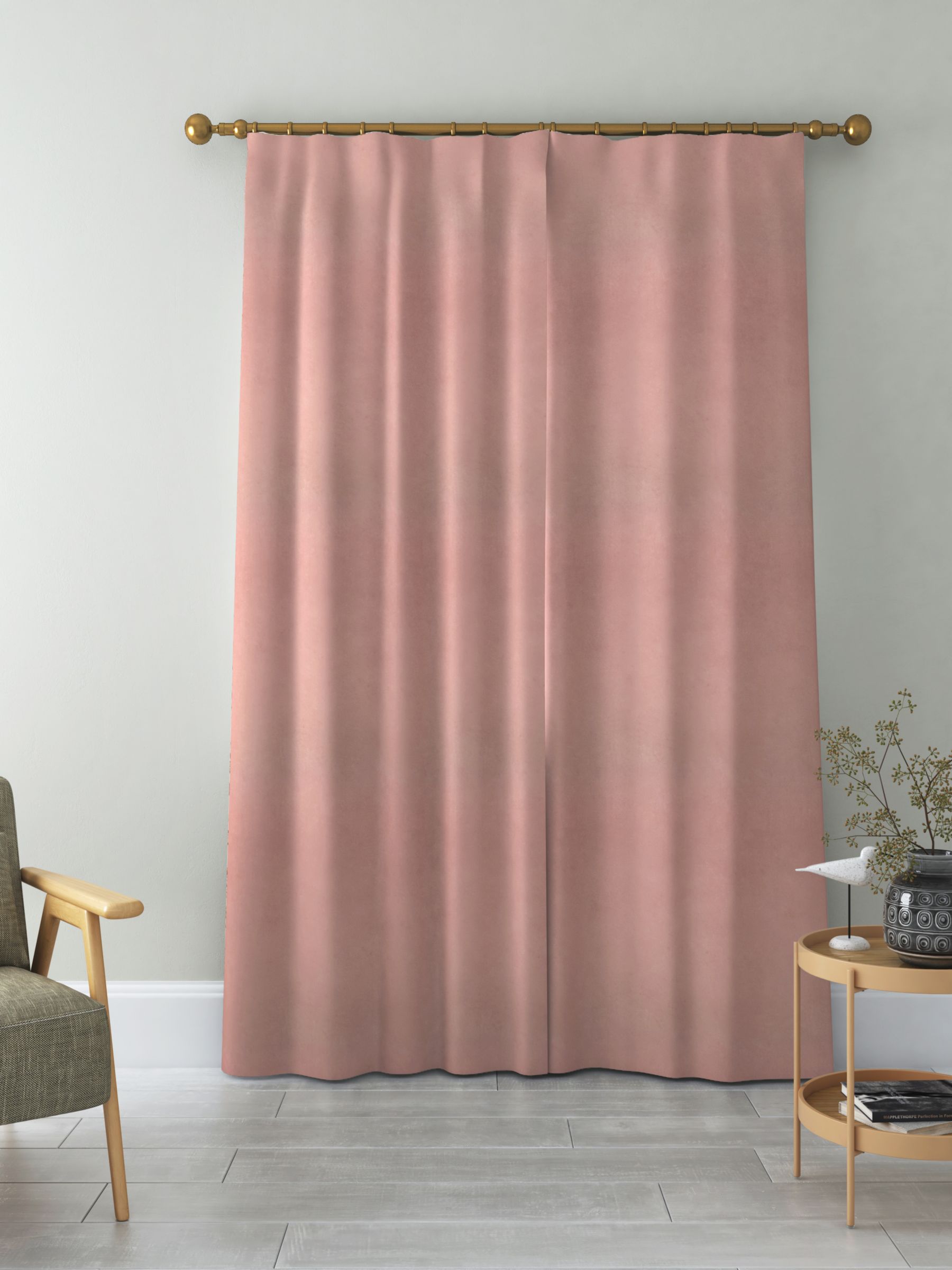 John Lewis Velvet Pair Lined Pencil Pleat Curtains, Pink, W167 x Drop 137cm