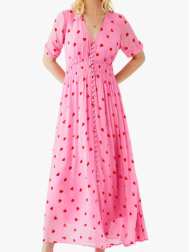 Ghost Valentina Heart Print Dress, Pink