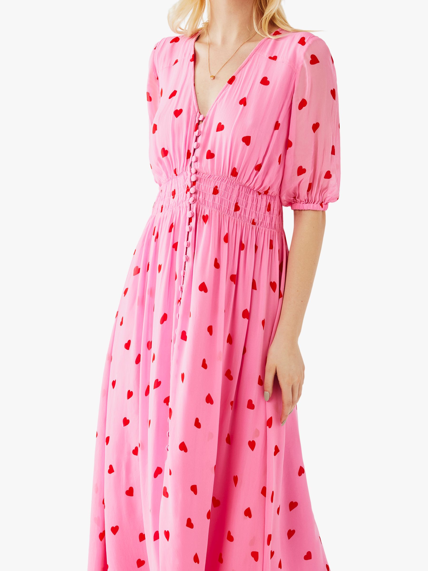 Ghost Valentina Heart Print Dress, Pink 