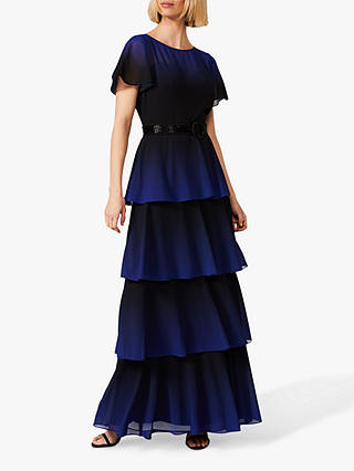 Phase Eight Rosalie Layered  Dipdye Dress, Black/Blue