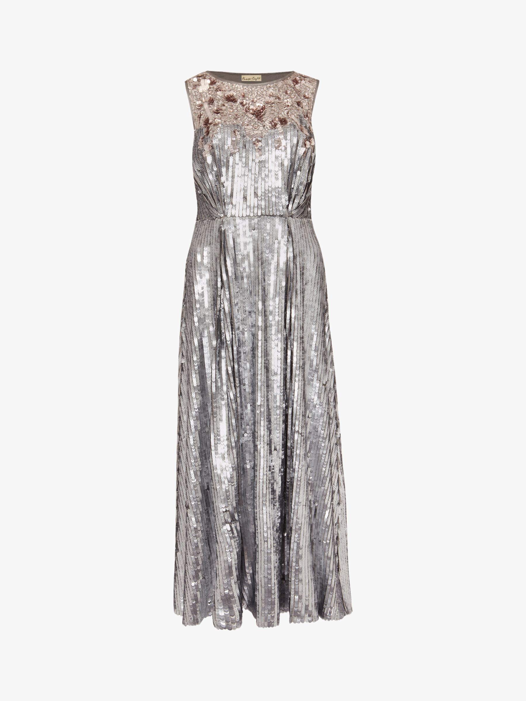 Phase Eight Lainey Shimmer Sequined Midi Dress, Silver at John Lewis ...