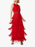 Phase Eight Albertina Dress Embellished Open Back Fringe Maxi Dress, Scarlet