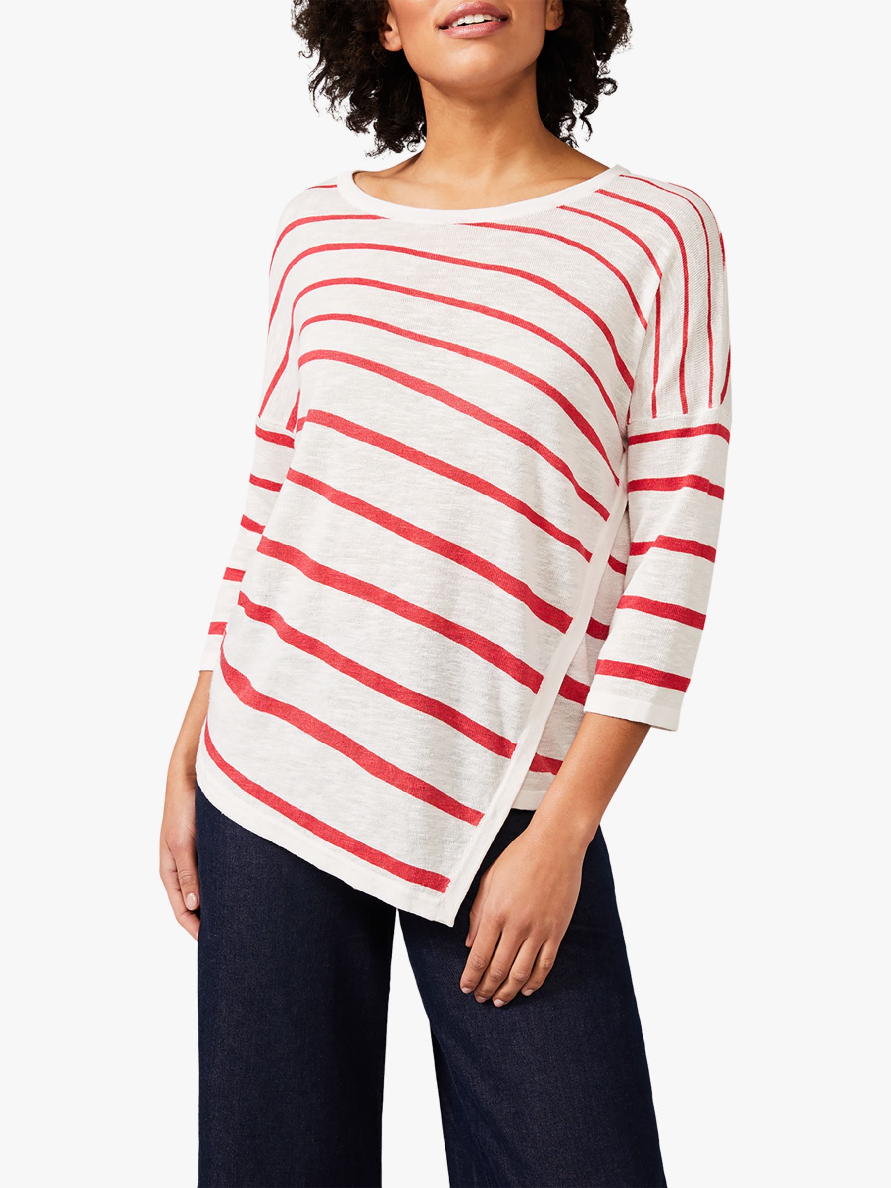 Phase Eight Chika Stripe Knit Top, Raspberry Pink 12 female 50% linen, viscose knitted