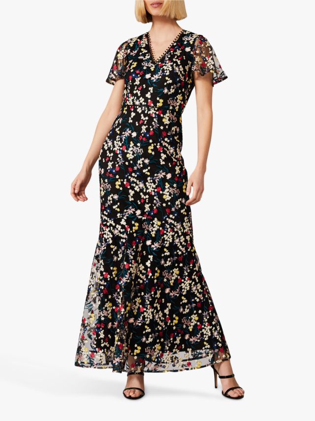 Phase Eight Daiva Fishtail Floral Print Maxi Dress, Black/Multi, 18