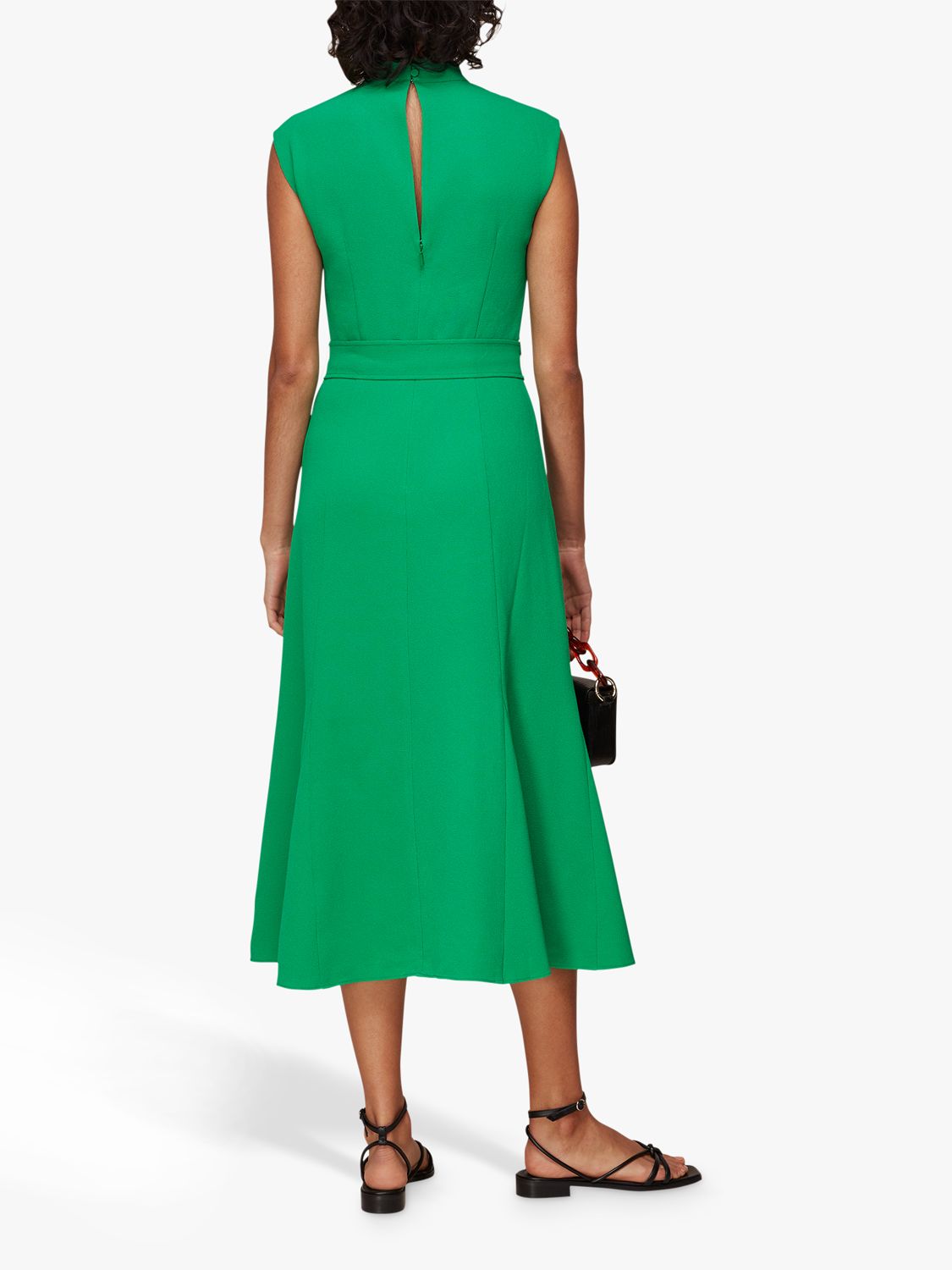 Whistles Penny Sleeveless Belted Dress, Green at John Lewis & Partners