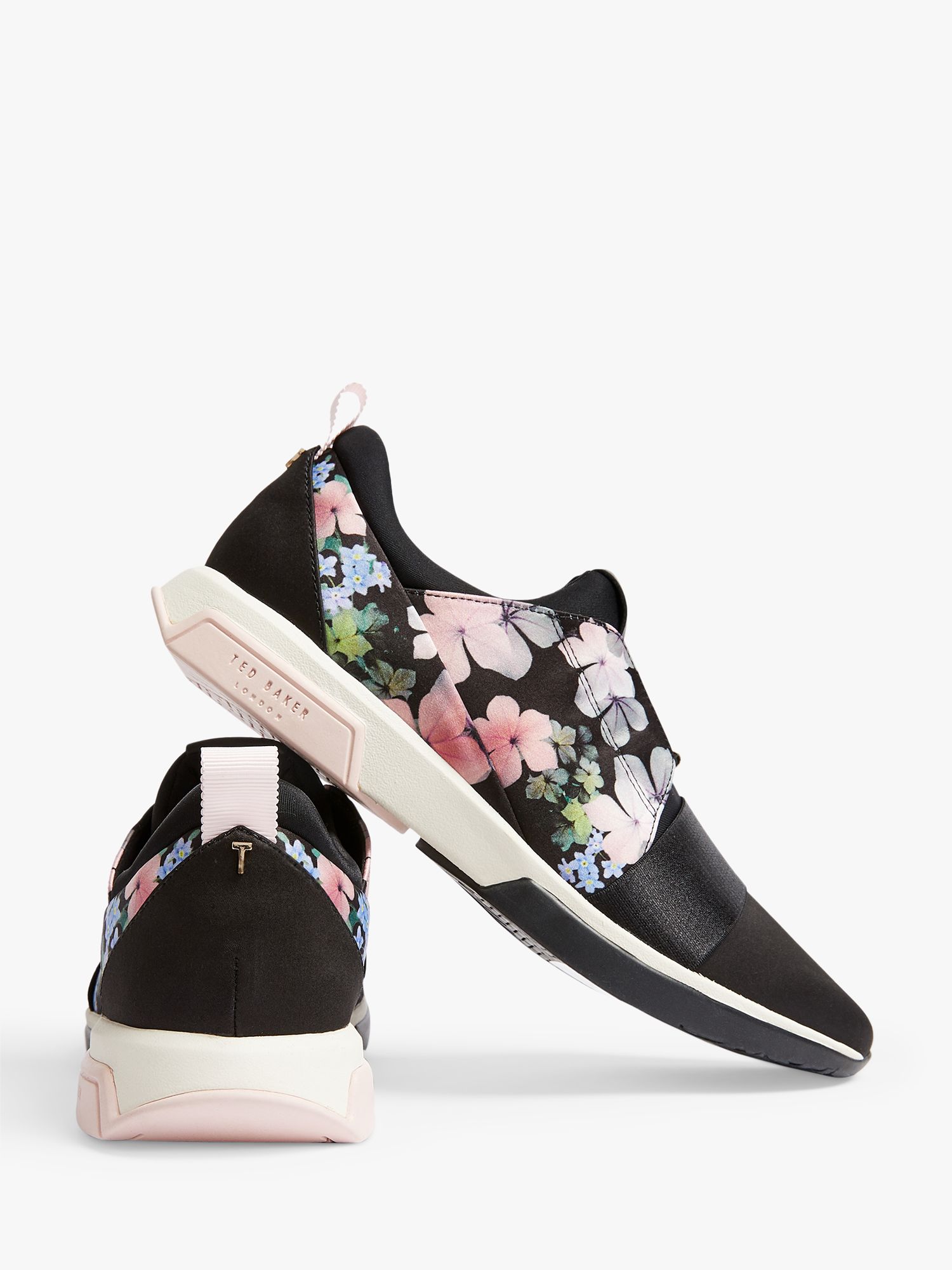 Ted Baker Franzii Floral Print Lace Up Trainers, Black at John Lewis ...