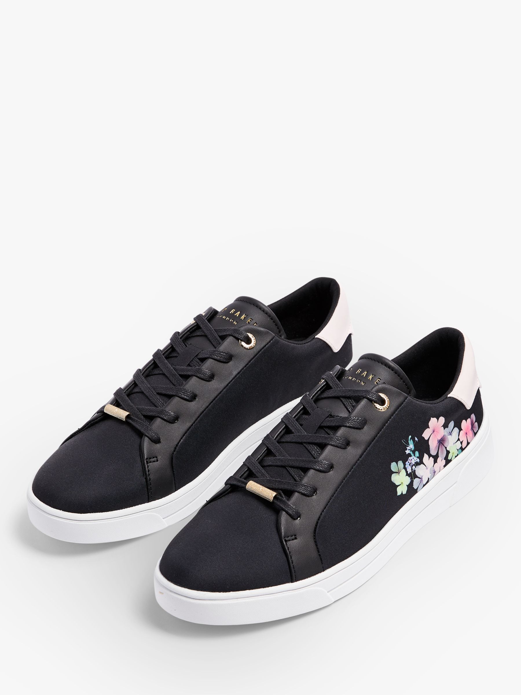 Ted Baker Blaake Floral Print Lace Up Trainers, Black at John Lewis ...