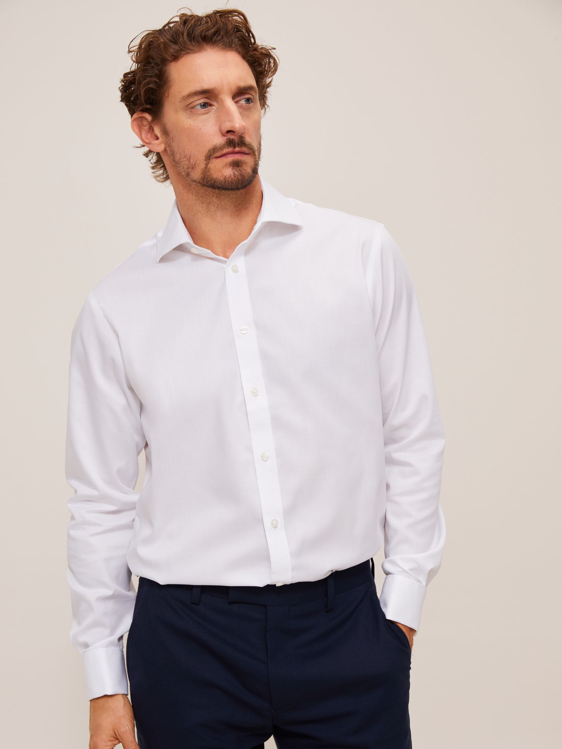 John Lewis & Partners Non Iron Twill Tailored Fit Shirt, White at John ...