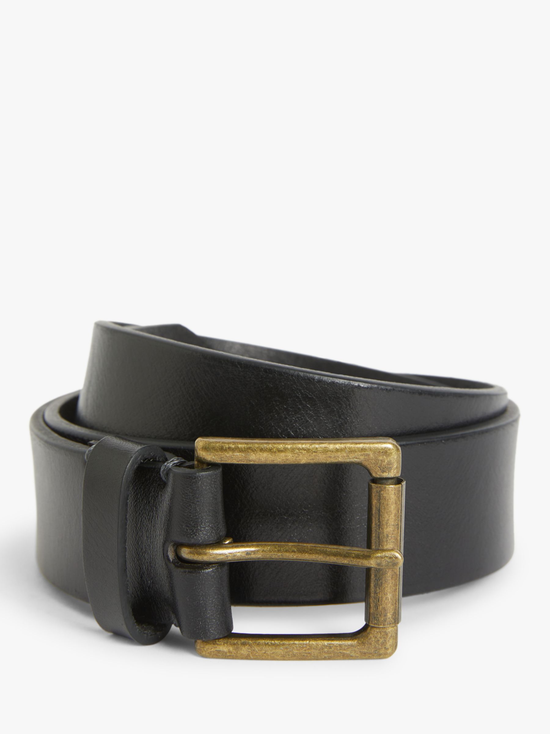 John Lewis 35mm Roller Buckle Leather Belt, Black at John Lewis & Partners