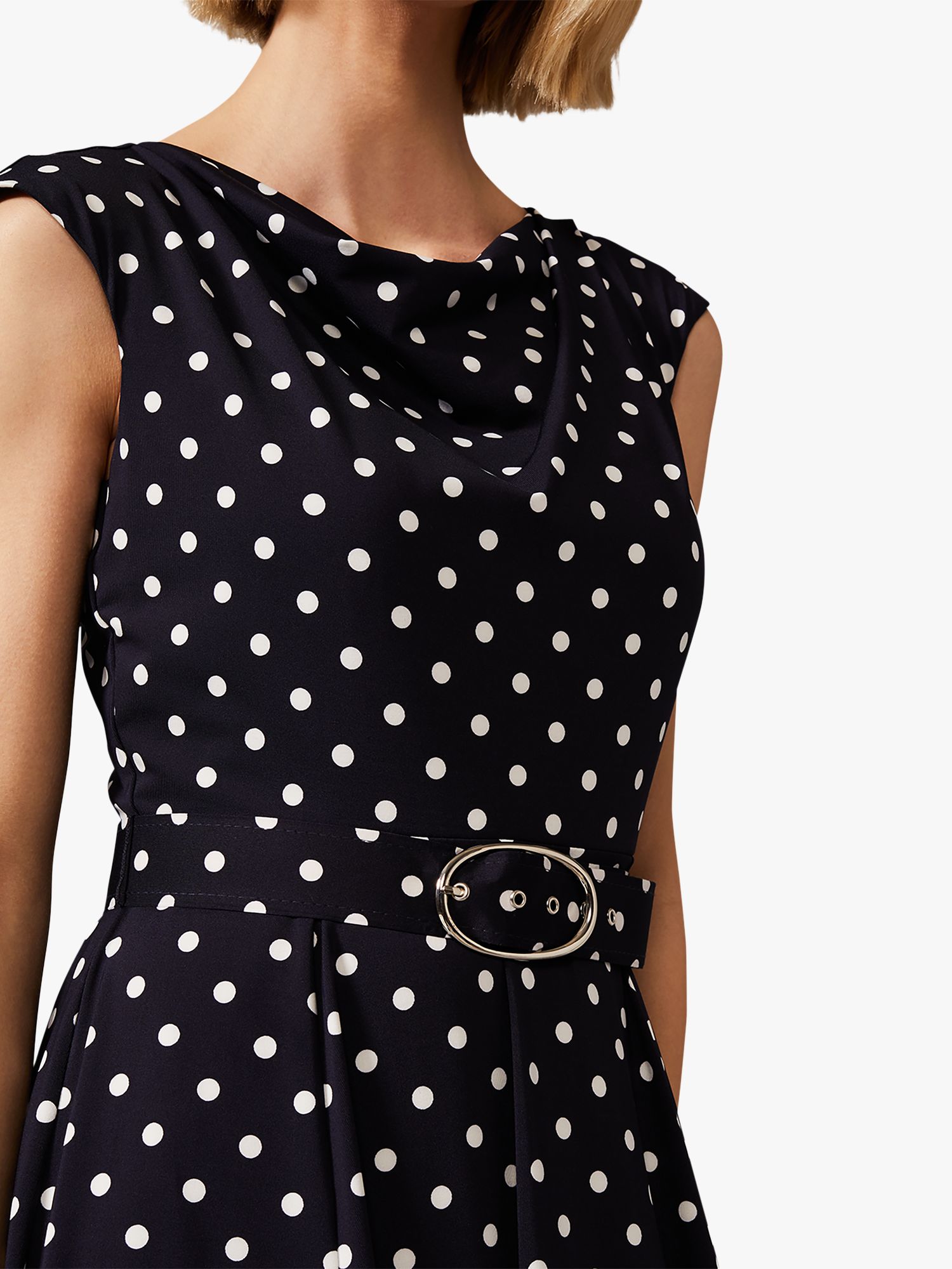 Phase Eight Zalika Polka Dot Belted Dress, Navy/Ivory