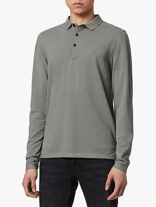 AllSaints Reform Long Sleeve Polo Shirt, Capre Green Marl