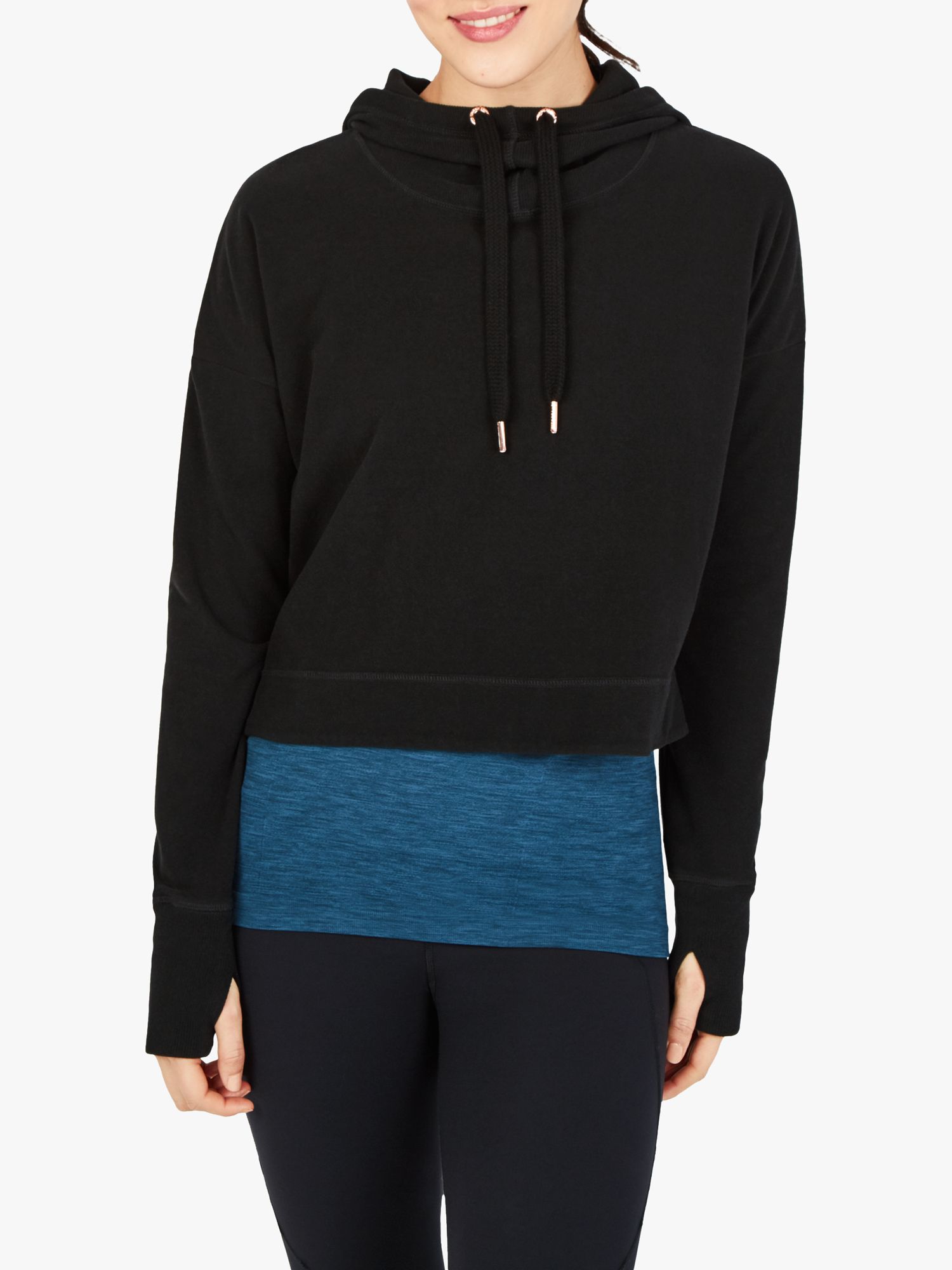 Sweaty Betty Escape Luxe Cropped Hoodie, Black at John Lewis & Partners