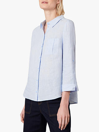 Jaeger Fine Stripe Linen Shirt, Blue/White