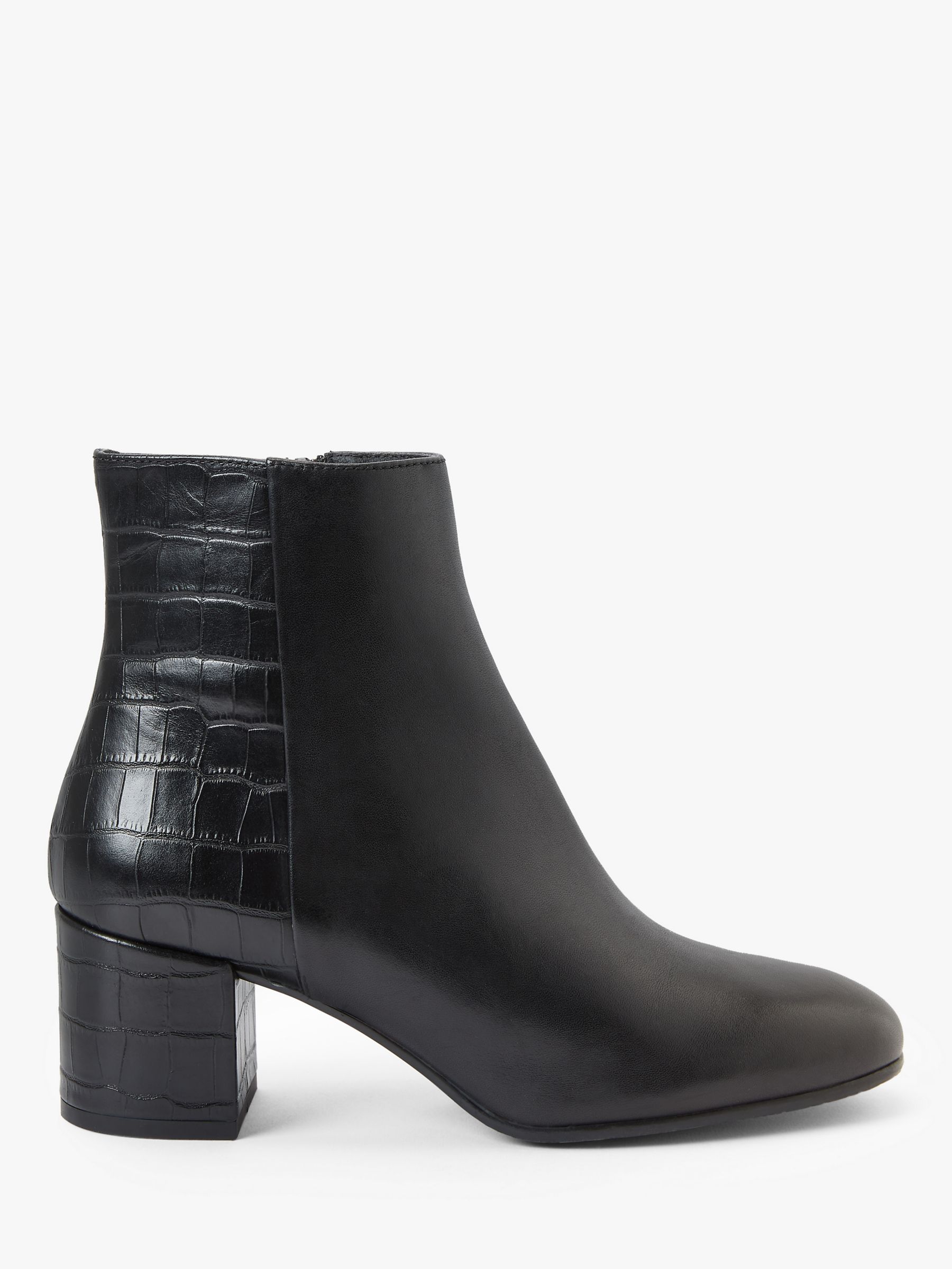 John Lewis & Partners Post Croc Print Leather Ankle Boots, Black at ...