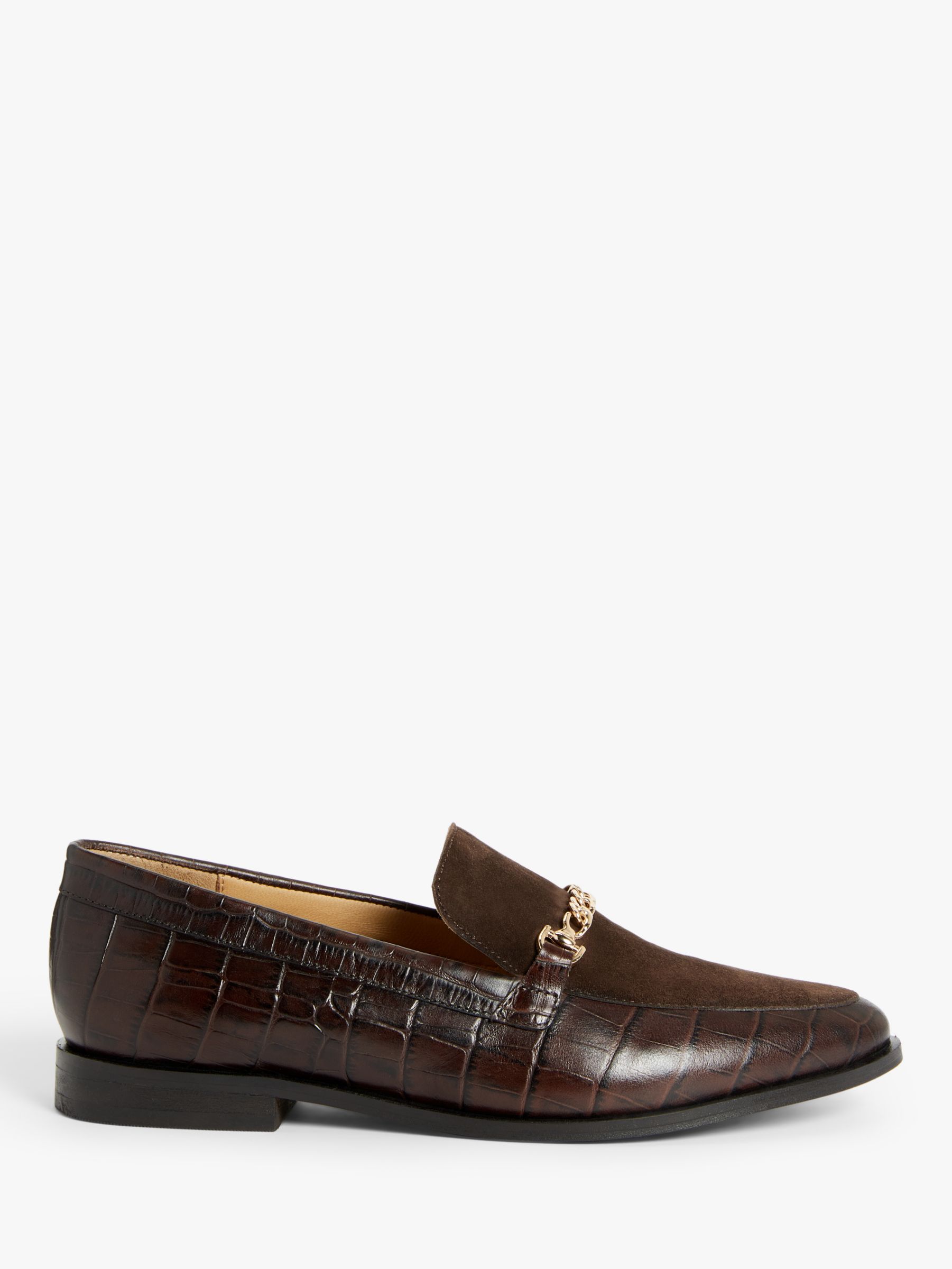 John Lewis & Partners Gia Leather Loafers, Croc/Suede Mix at John Lewis ...