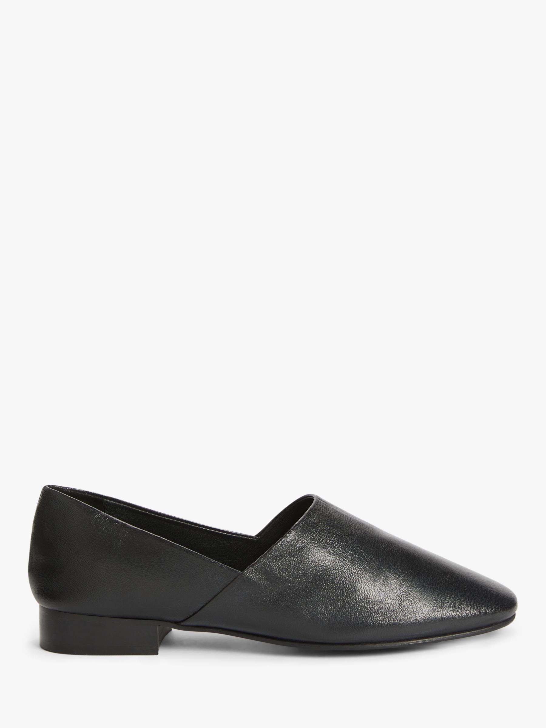 Kin Grayson Slip-On Flat Leather Court Shoes, Black