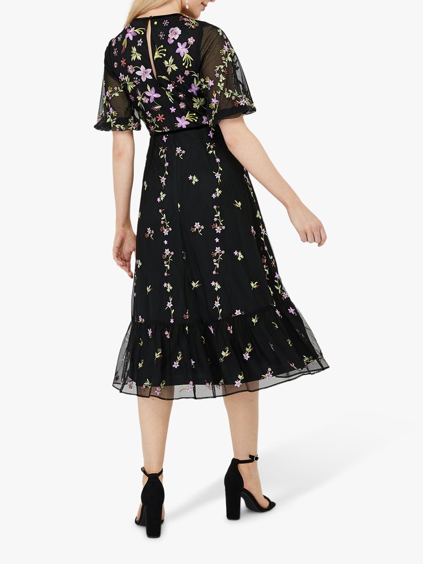 Monsoon Emma Floral Print Midi Dress, Black at John Lewis & Partners