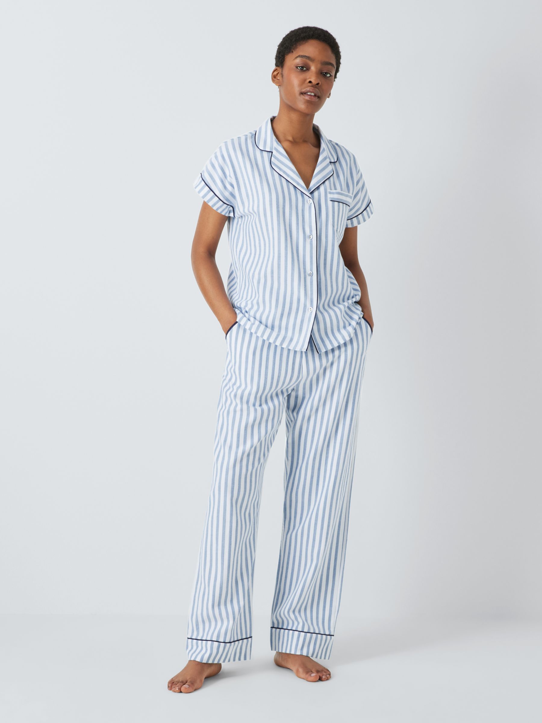 John Lewis Luna Stripe Pyjama Bottoms, White/Blue, White/Blue, 8