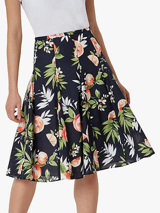 Hobbs Melina Floral Midi Skirt, Navy/Multi
