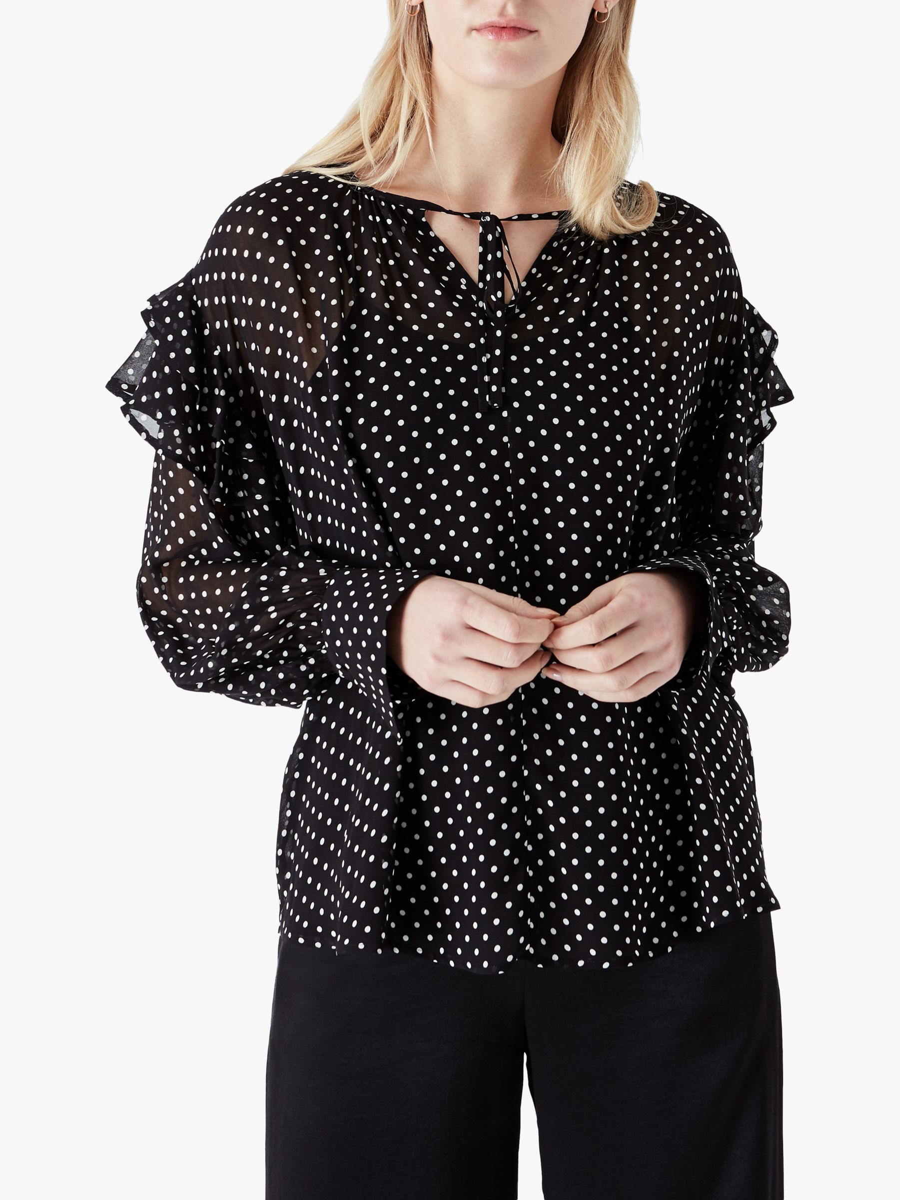 Finery Nyla Spotted Blouse, Black/White at John Lewis & Partners