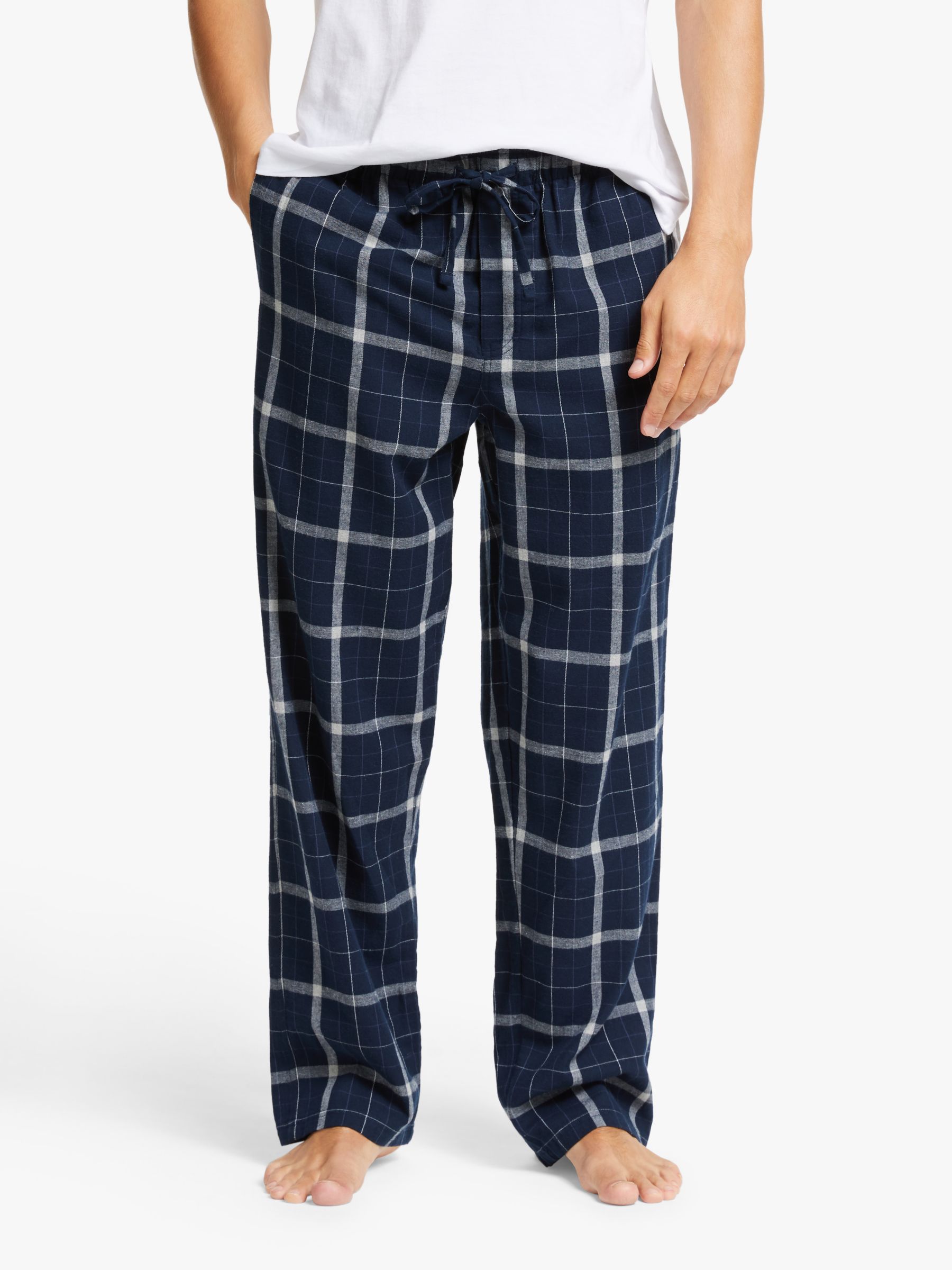 John Lewis & Partners Organic Cotton Grid Check Pyjama Trousers, Navy