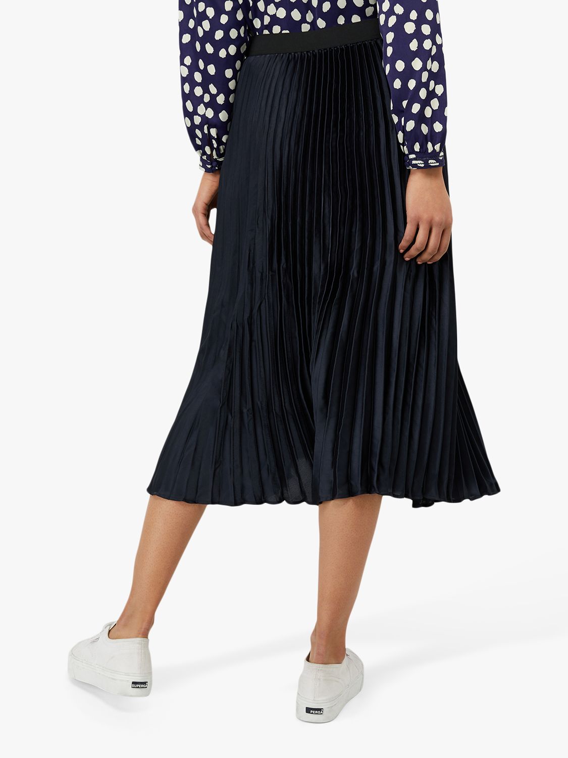 Monsoon Penny Pleated Skirt, Navy at John Lewis & Partners