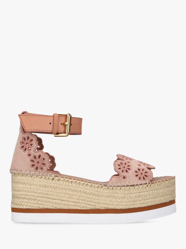 See By Chlo Floral Suede Espadrille Wedge Sandal Pink 2