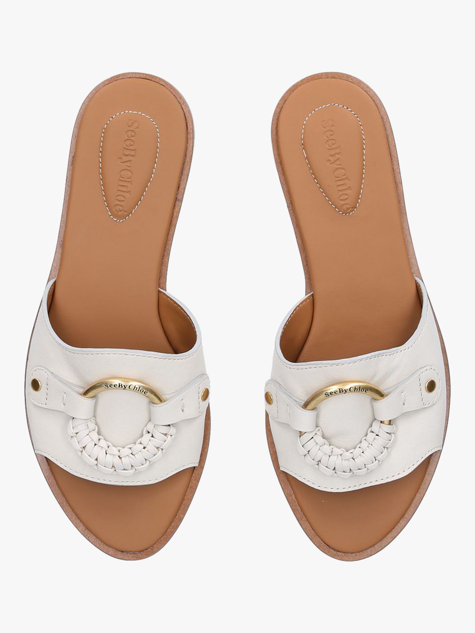 See By Chloé Ring Leather Sliders, White at John Lewis & Partners