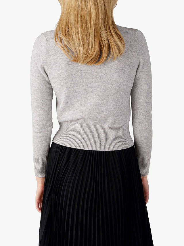 Pure Collection Cashmere Cropped Polo Neck Sweater, Heather Dove