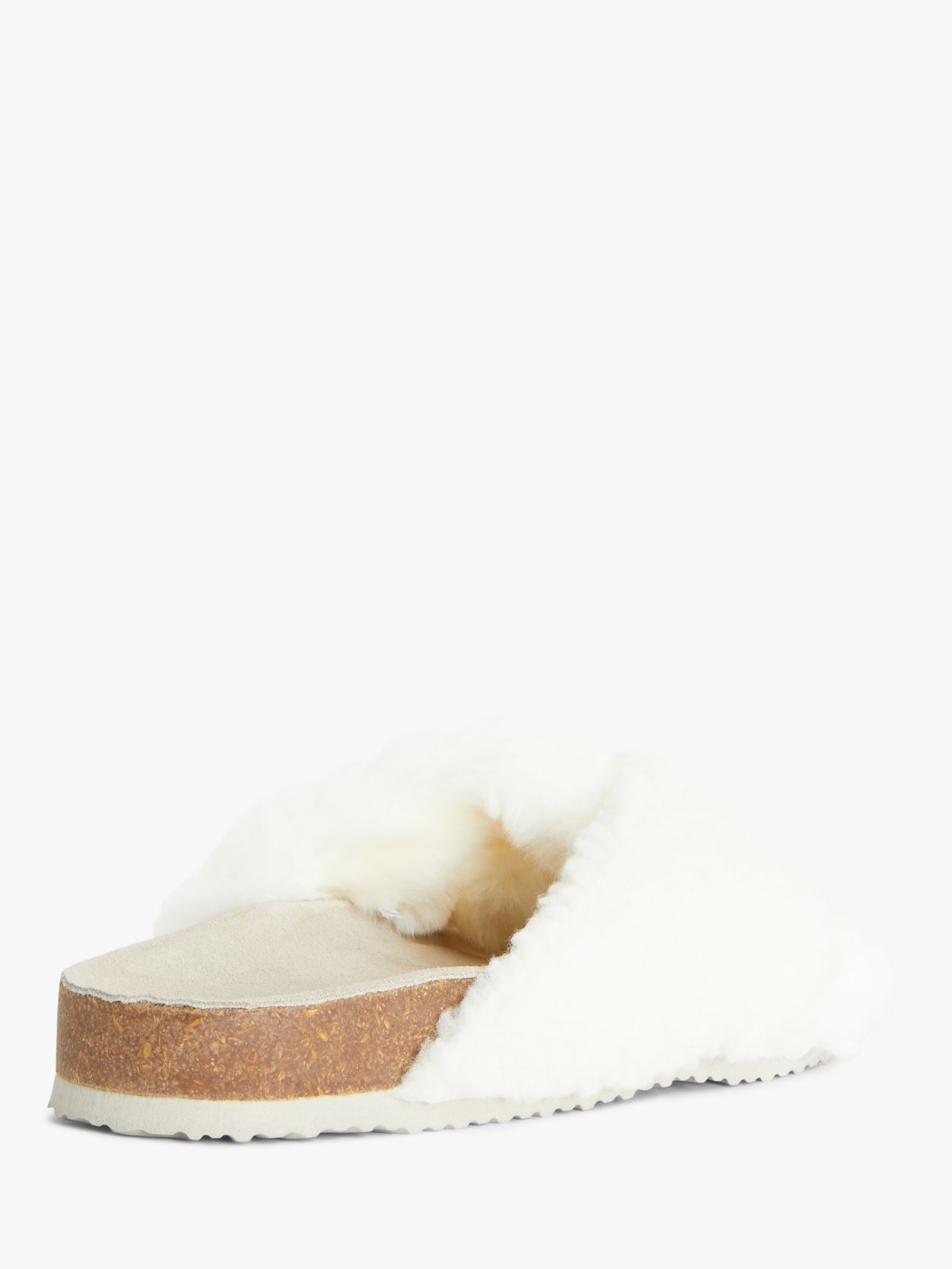 ANYDAY John Lewis & Partners Cross Strap Faux Fur Mule Slippers, Cream ...