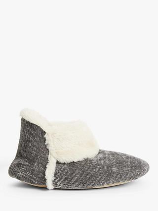 John Lewis & Partners Faux Fur Chenille Boot Slippers, Grey