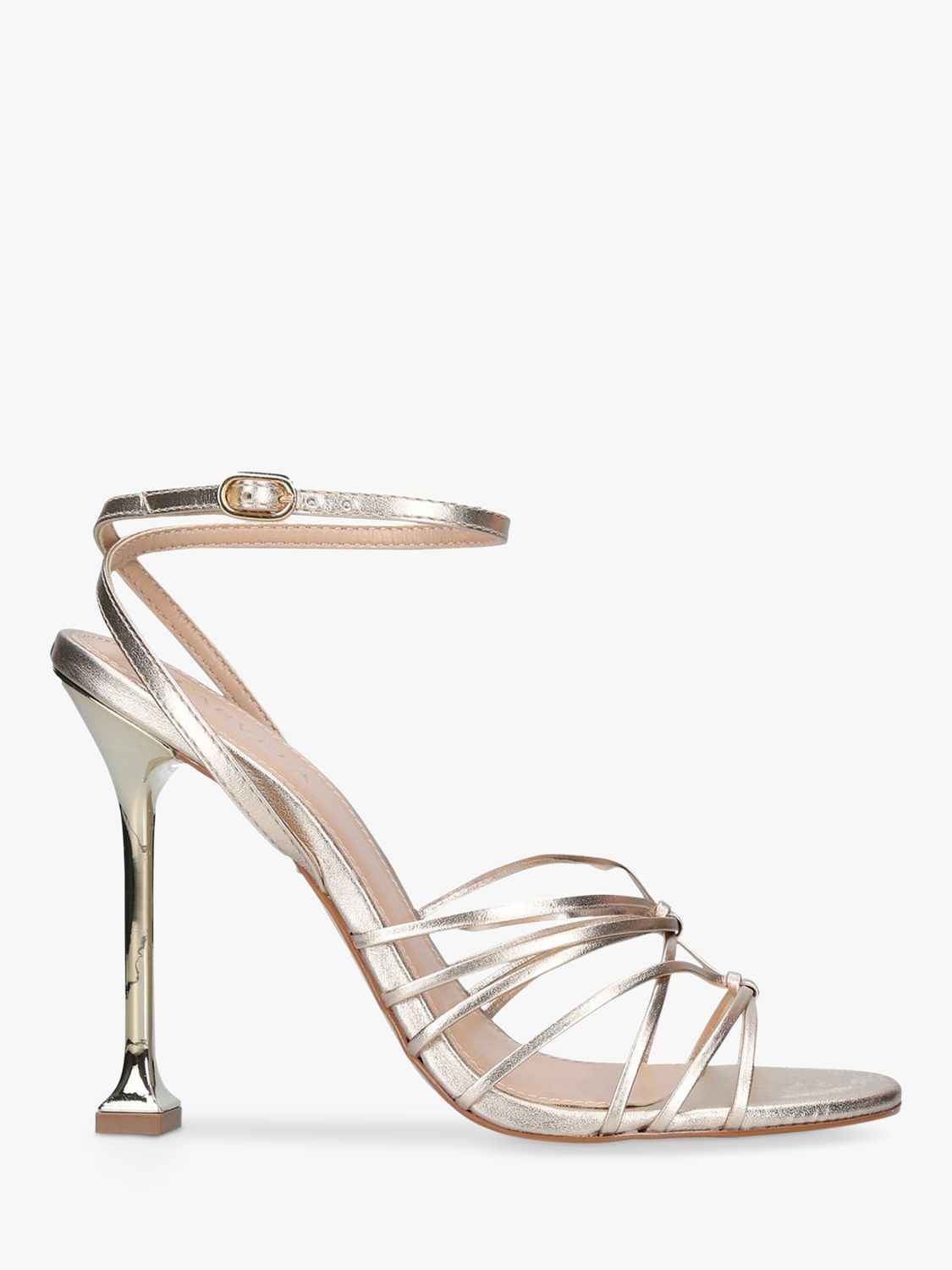 Carvela Glowing Leather Fluted Heel Strappy Sandals, Gold at John Lewis ...