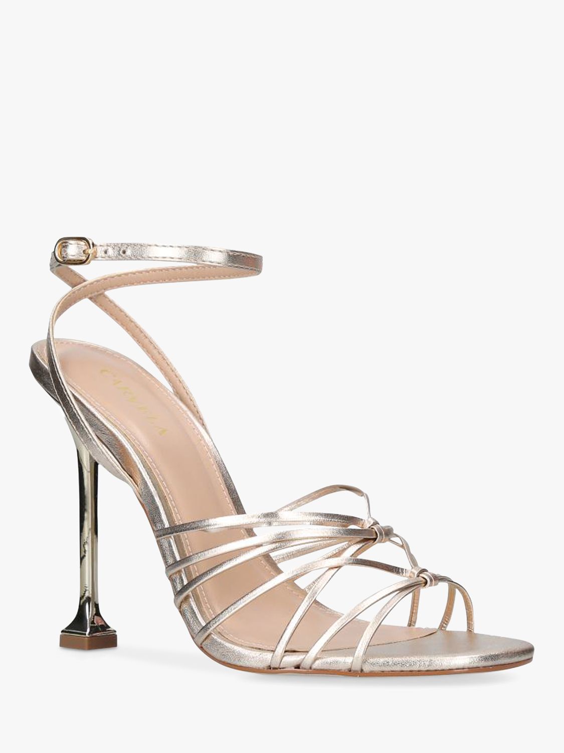 Carvela Glowing Leather Fluted Heel Strappy Sandals, Gold