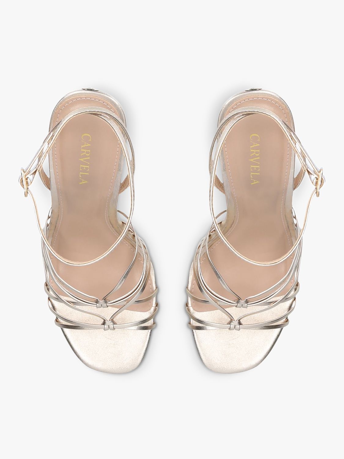 Carvela Glowing Leather Fluted Heel Strappy Sandals, Gold